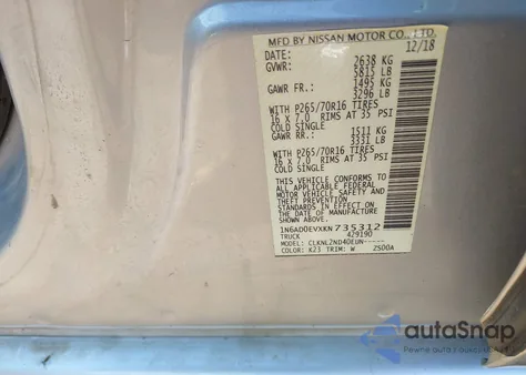 2019 Nissan Frontier Sv from USA, damaged, VIN 1N6AD0EVXKN735312